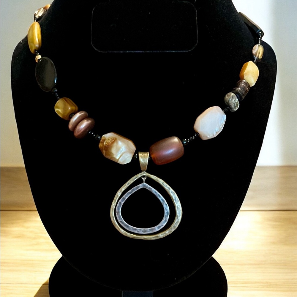 Silpada Beaded Necklace with Freshwater Pearls & Hammered Teardrop Pendant